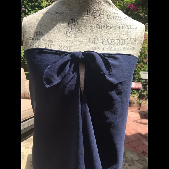 Ralph Lauren 100% Silk Sophisticated Scarf-Like Navy Top Size M - Picture 2 of 9